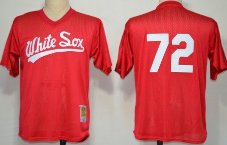 Chicago White Sox #72 Carlton Fisk 1990 Mesh BP Red Throwback Jersey