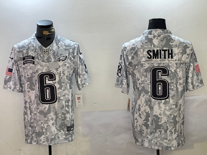 Men's Philadelphia Eagles #6 DeVonta Smith Arctic Camo 2024 FUSE Salute to Service Limited Stitched Jersey